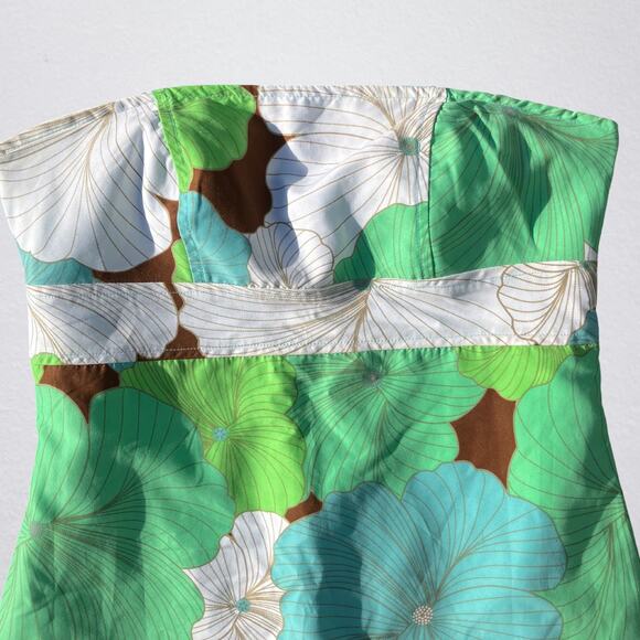 Floral striped reversible strapless mini dress Y2K groovy bohemian tropical chic - Picture 5 of 14